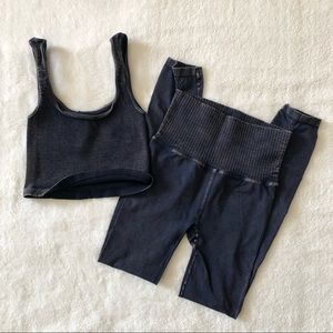 Free People Navy Happiness Runs Square Neck Tank Top and Good Karma Leggings